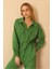 Kapitone Kumaş Çıtçıt Detaylı Kadın Gömlek-Yeşil 2