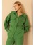 Kapitone Kumaş Çıtçıt Detaylı Kadın Gömlek-Yeşil 3