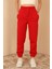 Kapitone Kumaş Bilek Boy Tam Kalıp Çıtçıt Detaylı Kadın Pantolon-Kırmızı 5
