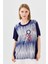 Kadın Sıfır Yaka Halka Desenli Penye T-Shirt Lacivert 1
