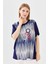 Kadın Sıfır Yaka Halka Desenli Penye T-Shirt Lacivert 4