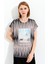 Kadın Sıfır Yaka Desenli Penye T-Shirt Siyah 2