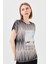 Kadın Sıfır Yaka Desenli Penye T-Shirt Siyah 3