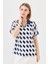 Kadın Polo Yaka Kare Desenli T-Shirt Lacivert 3