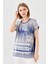 Kadın Sıfır Yaka Üçgen Baskılı Penye T-Shirt Lacivert 5