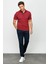 Erkek Polo Yaka Jakarlı Düğmeli Cepli T-Shirt Bordo 4