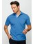 Erkek Polo Yaka Jakarlı Düğmeli Cepli T-Shirt Saks 1