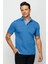 Erkek Polo Yaka Jakarlı Düğmeli Cepli T-Shirt Saks 2