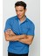 Erkek Polo Yaka Jakarlı Düğmeli Cepli T-Shirt Saks 5