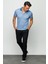 Erkek Polo Yaka Keten Baskılı T-Shirt Lacivert 4