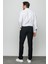 Erkek Beli Lastikli Beyaz Çizgili Koton Pantolon Siyah 8