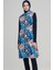 Renkli Yaprak Desen Lacivert Jileli 3 Parça Tesettür Mayo Takımı 2218 2