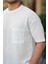 Cep Detaylı Oversize Örme T-Shirt - Beyaz 4