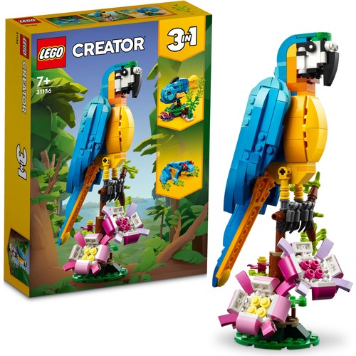 LEGO® Creator Egzotik Papağan 31136 - 7 Yaş ve Üzeri Çocuklar için Papağan, Balık ve Kurbağa Modelleri İçeren Yaratıcı Oyuncak Yapım Seti (253 Parça)