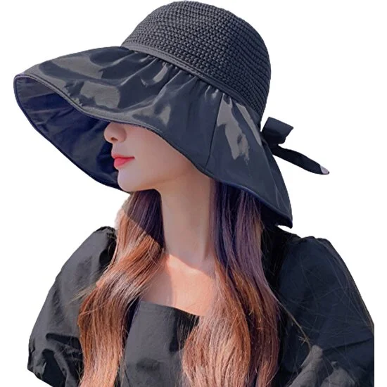 Fertiong Güneş Şapkası Büyük Pislik Katlanabilir Içi Boş Nefes Alabilen Disket Uv Koruma Bow Tie Dekor Kadınlar Güneş Kremi Yaz Şapka Plaj Kapağı Dış Mekan Için (Yurt Dışından)