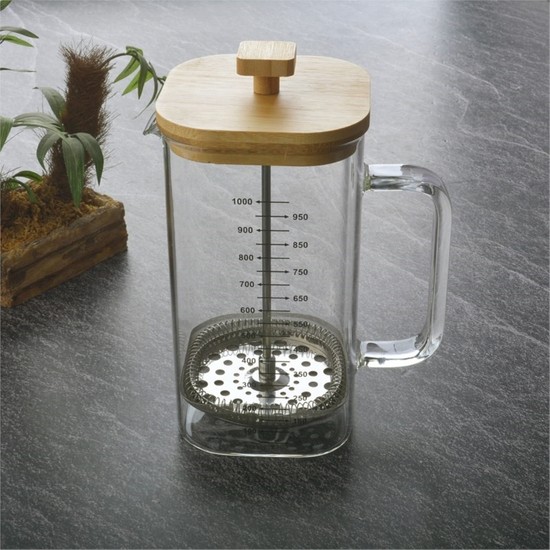 Tohana Bambu Kapaklı Kare Cam French Press 1000 ml Filtre Fiyatı