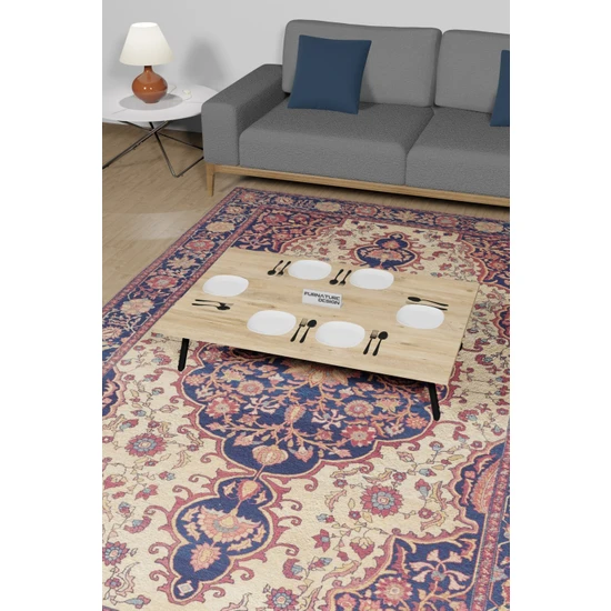 Furnature Design 60X90 cm Yer Sofrası Katlanır Ayaklı Portatif Yemek Hamur Açma Masası Atlantik Çam