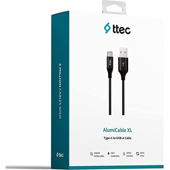 Ttec Type-C Alumicable Xl Örgülü Şarj Kablosu 200 cm (Siyah) Fiyatı