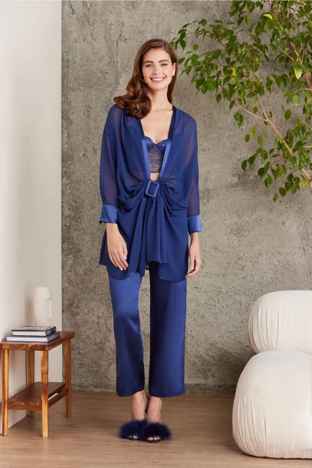 Pierre Cardin 7025 Kadın Çeyizlik Dantelli Saten 4'lü Set-Rose görsel 2