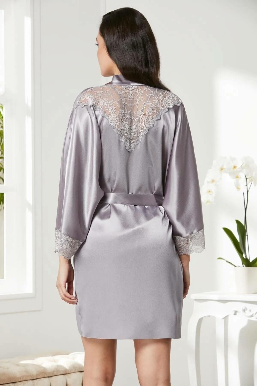 Pierre Cardin Saten Dantelli Gecelik Sabahlık Takım 4280 Royal görsel 2