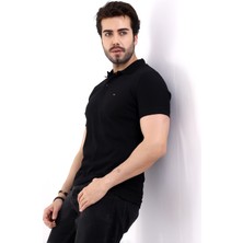Alinda  Erkek Pamuk &Likralı Polo Yaka Kısa Kollu  Triko Bantlı Tişört