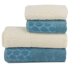 Nurpak Hazal   Pamuklu 4'lü Banyo Havlu Takımı 90 x 150 cm - 50 x 90 cm Bej -Mavi
