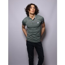 Eliesar Elite Koyu Yeşil Renk Cizgili Hafif Likralı Polo Yaka T-Shirt