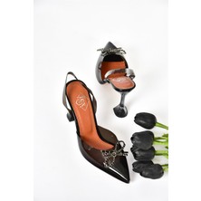 Fox Shoes P931761923 Siyah Şeffaf Ince Topuklu Kadın Ayakkabı