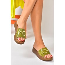 Fox Shoes Yeşil Hakiki Deri Yüksek Tabanlı Günlük Kadın Terlik P291049403