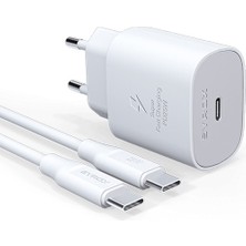Syrox PD25T 25W Hızlı Şarj Aleti Type-C to Type-C Kablo Set Güvenli ve Hızlı Şarj İçin Beyaz