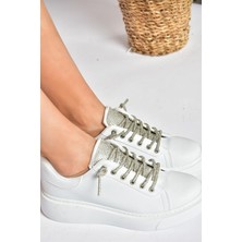 Fox Shoes P602001709 Beyaz Taşlı Bağcıklı Kadın Spor Ayakkabı Sneakers