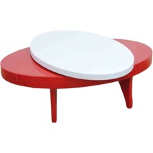 Bengi Ticaret Döner Orta Sehpa Oval Rus Tarz Model Kayın Retro Ayak Mdf Tabla Parlak Beyaz ve Kırmızı El Yapım