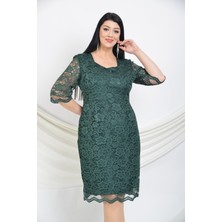 Butik Miza Kordone Dantel Truvakar Kollu Büyükbeden Elbise