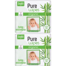 Pure Baby Wipes Islak Havlu Mendil 60 Yaprak Organic Bambu (6'lı Set) 360 Yaprak (2 Paket x 3)