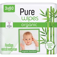 Pure Baby Wipes Islak Havlu Mendil 60 Yaprak Organic Bambu (6'lı Set) 360 Yaprak (2 Paket x 3)