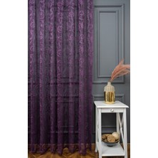 Taç Şal Desen Kullanıma Hazır 1/3 Sık Pile Tül Perde Tek Kanat - Mor 100 x 200 cm
