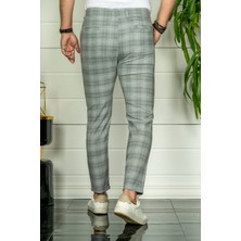 Modamesto Erkek Gri Slim Fit Ekoseli Kumaş Pantolon