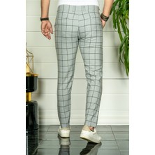 Modamesto Erkek Gri Slim Fit Ekoseli Kumaş Pantolon