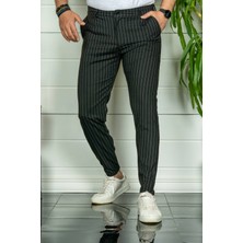 Modamesto Erkek Siyah Slim Fit Çizgili Kumaş Pantolon