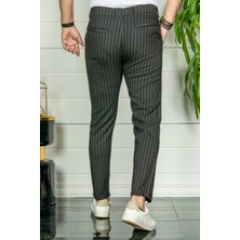 Modamesto Erkek Siyah Slim Fit Çizgili Kumaş Pantolon