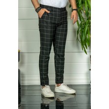 Modamesto Erkek Siyah Slim Fit Ekoseli Kumaş Pantolon
