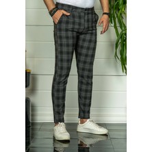 Modamesto Erkek Siyah Slim Fit Ekoseli Kumaş Pantolon