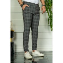 Modamesto Erkek Füme Slim Fit Ekoseli Kumaş Pantolon