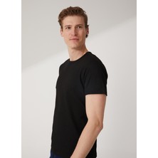 Süvari O Yaka Armürlü Siyah Erkek T-Shirt TS1014000280