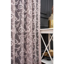 Taç Şal Desen Kullanıma Hazır 1/2,5 Normal Pile Tül Perde Tek Kanat - Pudra 100 x 270 cm