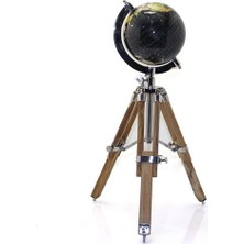 Dünyadan Hediyeler Ahşap Tripod Standlı Dünya Küre Zemin Dekoru Döner Dünya Küre Modern Harita Atlas 58CM Siyah