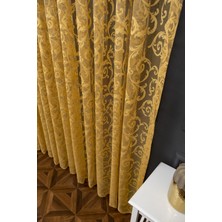 Taç Şal Desen Kullanıma Hazır 1/3 Sık Pile Tül Perde Tek Kanat - Hardal 100 x 240 cm