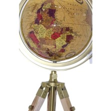 Dünyadan Hediyeler Ahşap Tripod Standlı Dünya Küre Zemin Dekoru Döner Dünya Küre Modern Harita Atlas 71CM Sarı