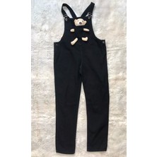 Happy Robin Life Çocuk Unisex Ayıcıklı Siyah Kot Salopet