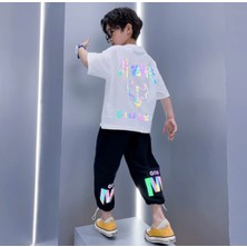 Kids Face Özel Tasarım Good Luck Sırt Baskılı  Pamuk Kısa Kollu Yazlık Erkek Çocuk Eşofman Takımı